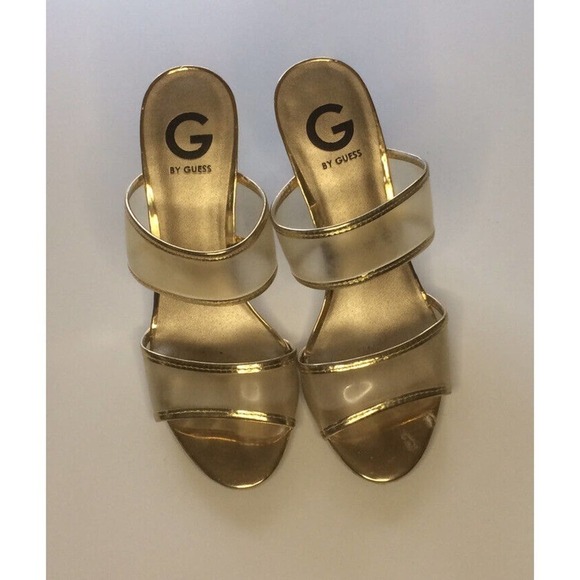 Guess Sz9 Clear Heel W Gold SlipOn Shoe Pre-Owned - Picture 1 of 4